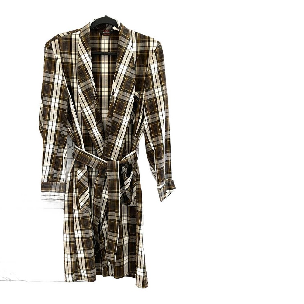 Harcourt Vintage Mens Brown Multi Plaid Robe